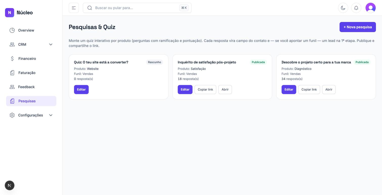Pesquisas & Quiz — Núcleo